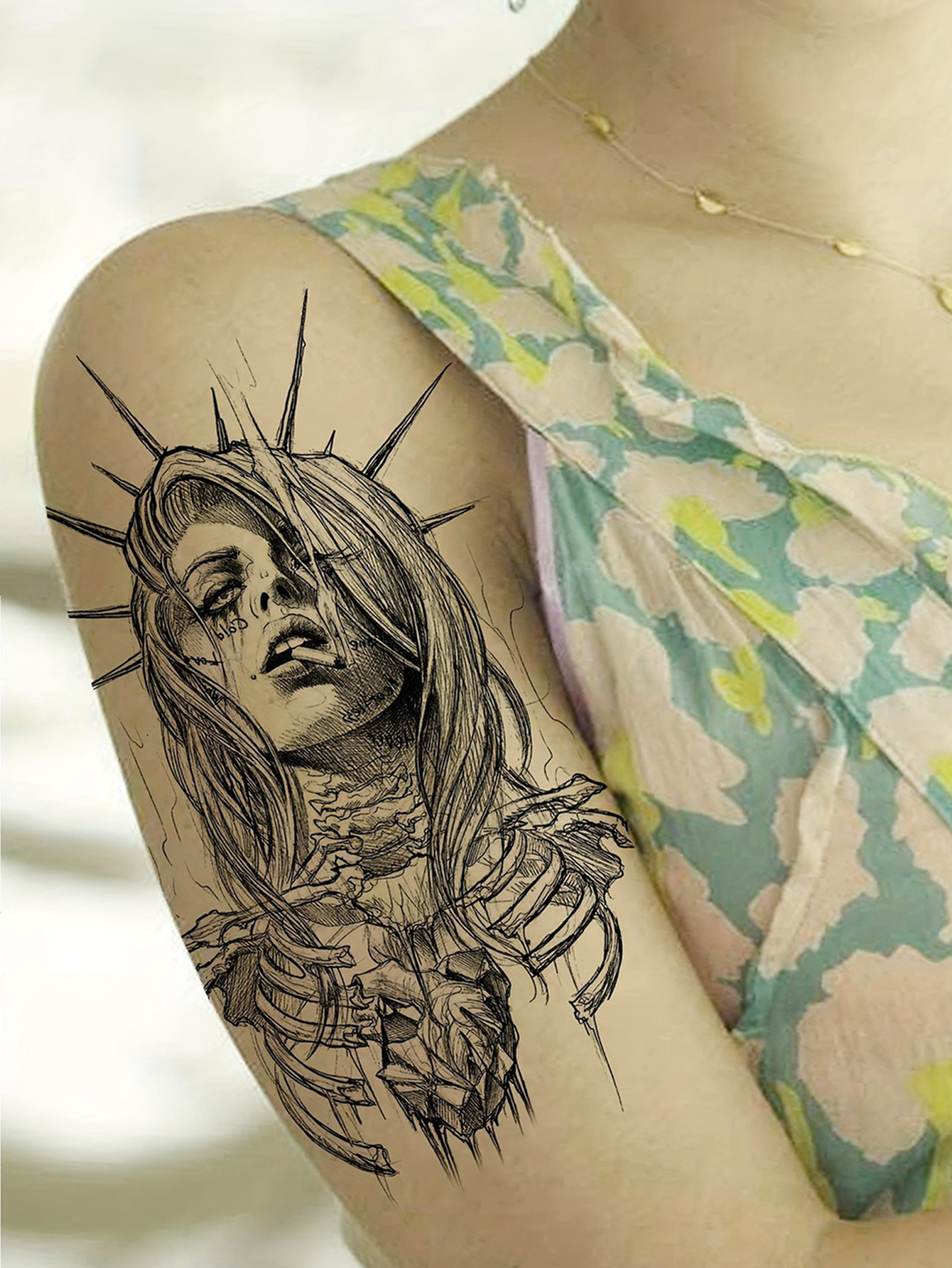 Dark Girl Sketch Temporary Tattoo